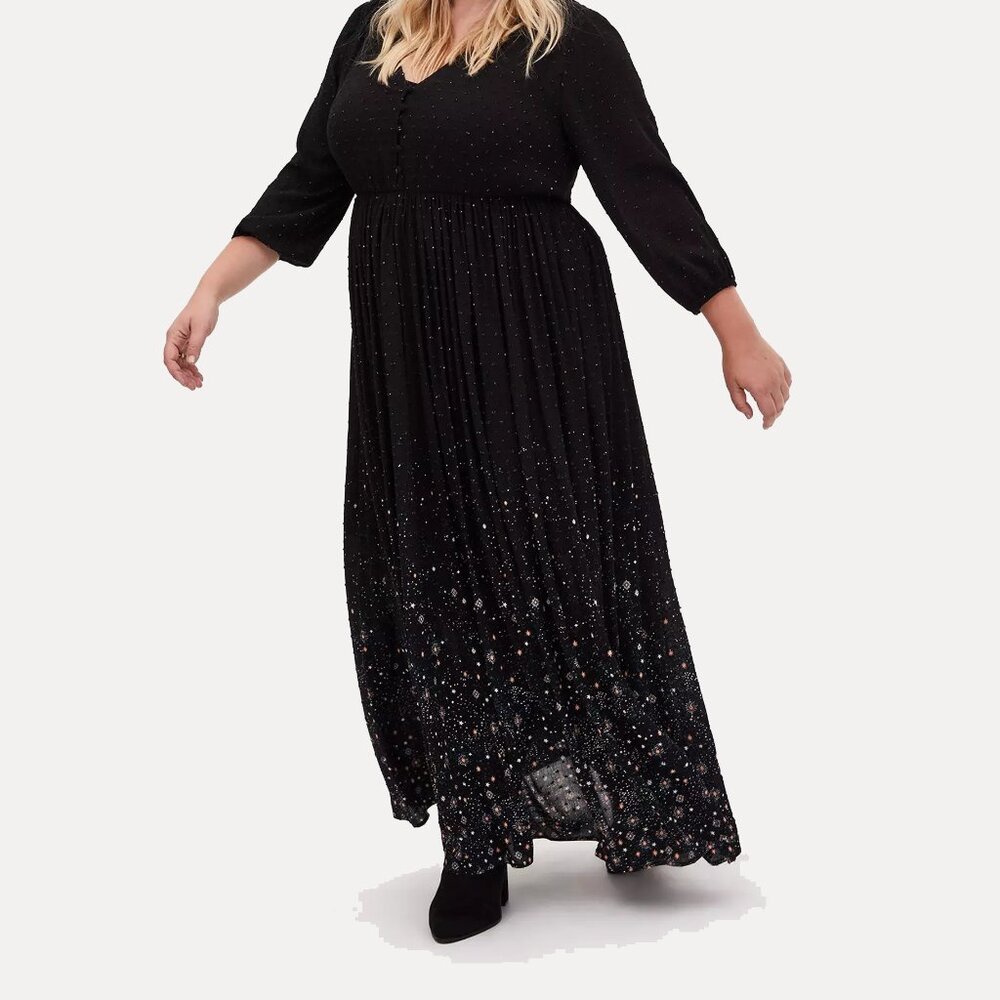 TORRID Black Swiss Dot Star Dress NWT - 1X - goth